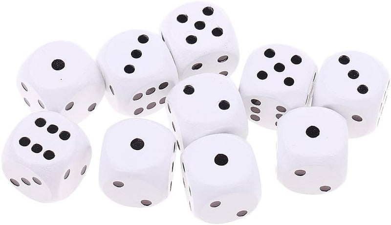 klarako 10pcs Large D6 Wooden Dice Dice Set, 2cm  White, 2cm - Image 1