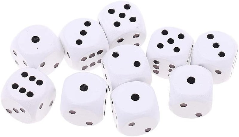 klarako 10pcs Large D6 Wooden Dice Dice Set, 2cm  White, 2cm - Image 3