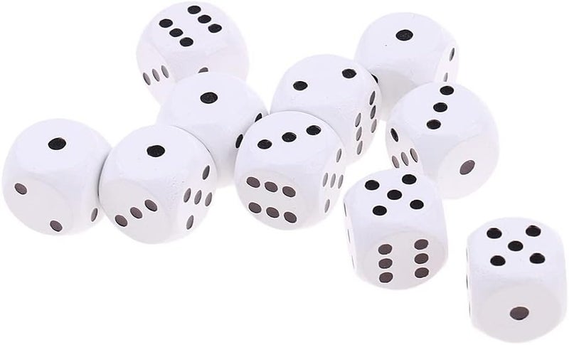 klarako 10pcs Large D6 Wooden Dice Dice Set, 2cm  White, 2cm - Image 4