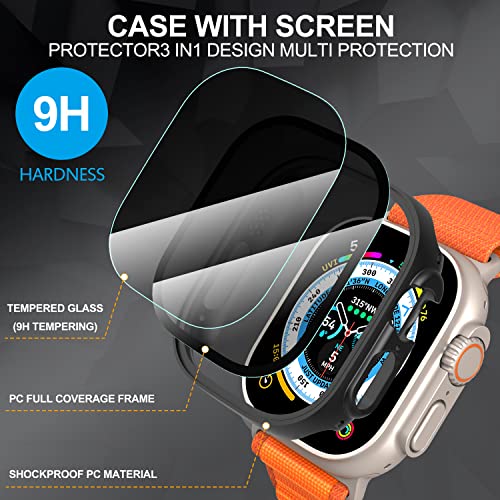 Suoman 3 in 1 for Apple Watch Ultra 3/2/1 49mm Waterproof Case, Front Privacy Tempered Glass Screen Protector + Back 360° protective Bumper Cover-Black - Image 4