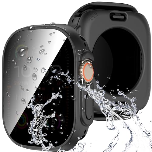 Suoman 3 in 1 for Apple Watch Ultra 3/2/1 49mm Waterproof Case, Front Privacy Tempered Glass Screen Protector + Back 360° protective Bumper Cover-Black - Image 1