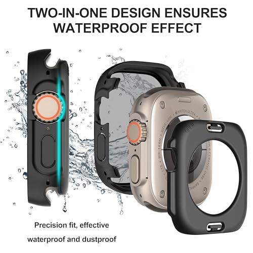 Suoman 3 in 1 for Apple Watch Ultra 3/2/1 49mm Waterproof Case, Front Privacy Tempered Glass Screen Protector + Back 360° protective Bumper Cover-Black - Image 5