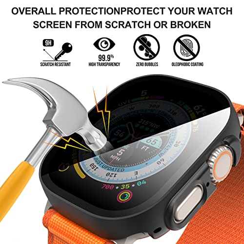 Suoman 3 in 1 for Apple Watch Ultra 3/2/1 49mm Waterproof Case, Front Privacy Tempered Glass Screen Protector + Back 360° protective Bumper Cover-Black - Image 3