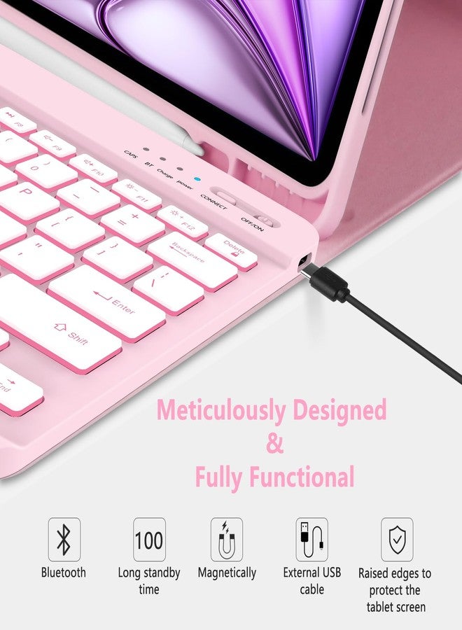 MMK for iPad Pro 12.9 Case with Keyboard (5/6th Gen) & iPad Air 13 inch Keyboard (M3 2025 / M2 2024), Backlit Bluetooth Wireless with Pencil Holder-Pink - Image 5