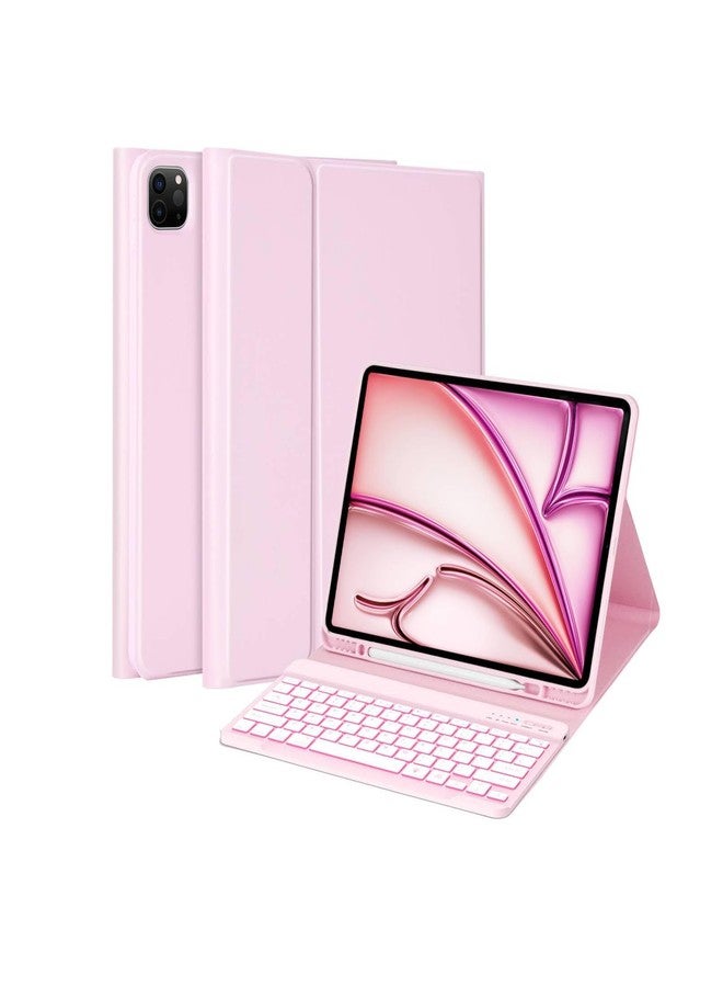 MMK for iPad Pro 12.9 Case with Keyboard (5/6th Gen) & iPad Air 13 inch Keyboard (M3 2025 / M2 2024), Backlit Bluetooth Wireless with Pencil Holder-Pink - Image 1