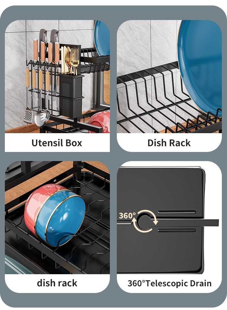 Foldable 2 Tiers Dish Drying Stand With Rotatable Drainage System Scratch Resistant Frosted Baking Process Coatings Black  - Image 5