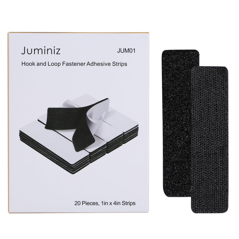 JUMINIZ 20 Sets 1x4 Inch Hook and Loop Fastener Strips with Adhesive Heavy Duty Double Sided Sticky Picture Hanging Wall Mounting Tape for Home and Office Use, Black - Image 2