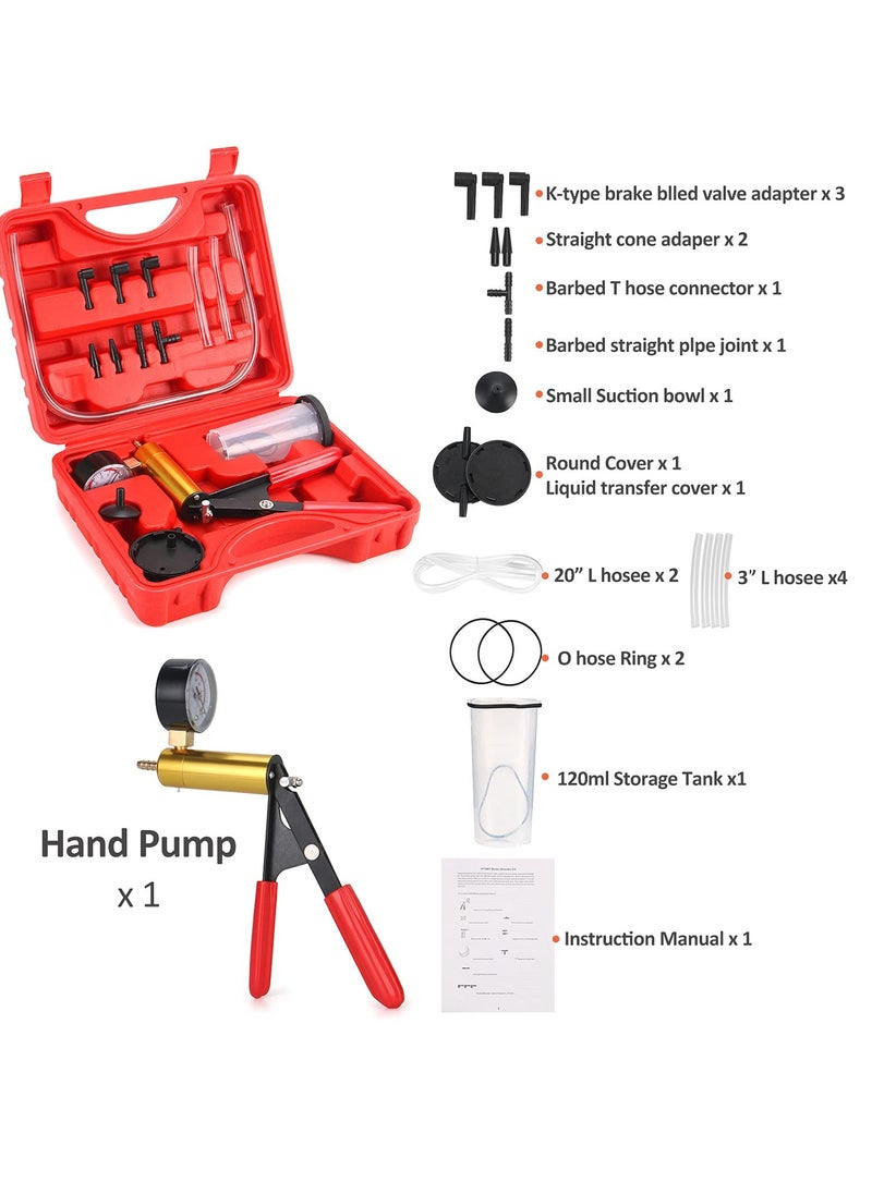 Daytoyz - 2 in 1 Brake Bleeder Kit Hand held Vacuum Pump Test Set for Automotive with Protected Case,Adapters,One-Man Brake and Clutch Bleeding System(Red) - Image 1