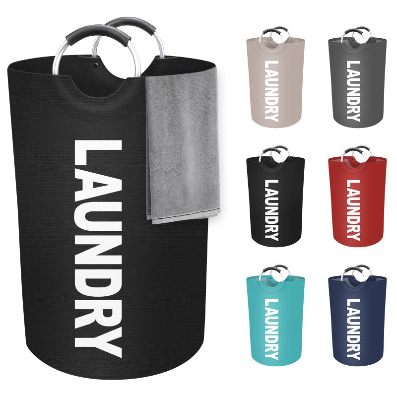 StorageRight 75L Large Laundry Basket Laundry Hamper Dirty Clothes Hamper for Laundry Collapsible Waterproof Laundry Baskets with Foam Protected Aluminum Handles for Laundry Dorm Family Black