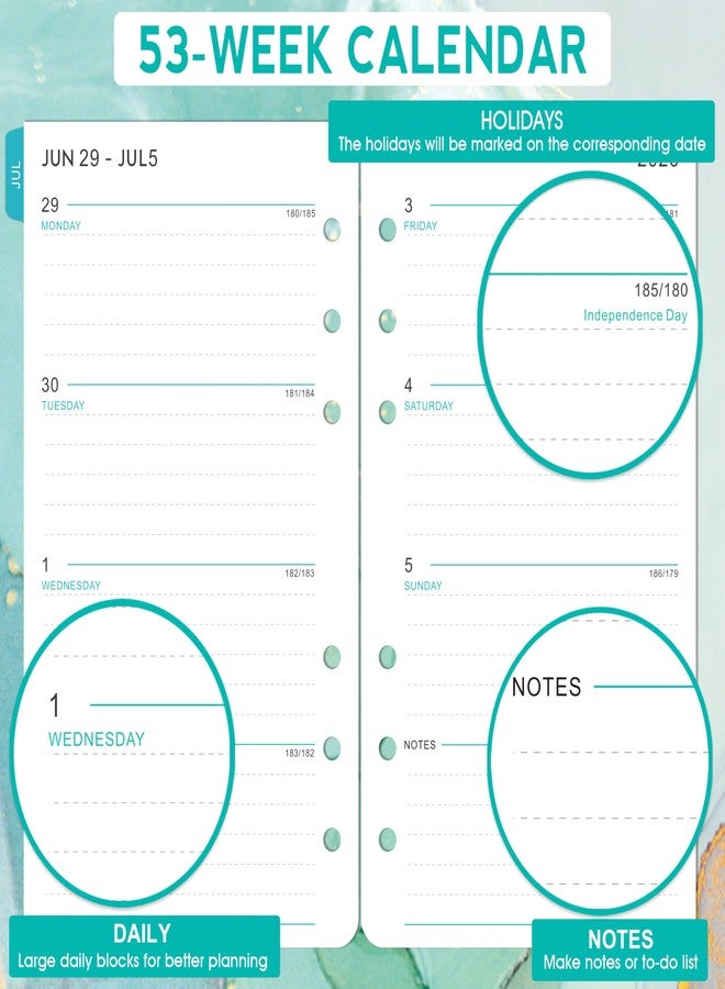 Journaltastic 2026-2027 Planner Refills - Planner Refills, July 2026 - June 2027, A6 Planner Inserts, Weekly and Monthly Planner 2026-2027, 3.75" x 6.75", A6 Planners Refill, 6-Hole Punched - Image 3