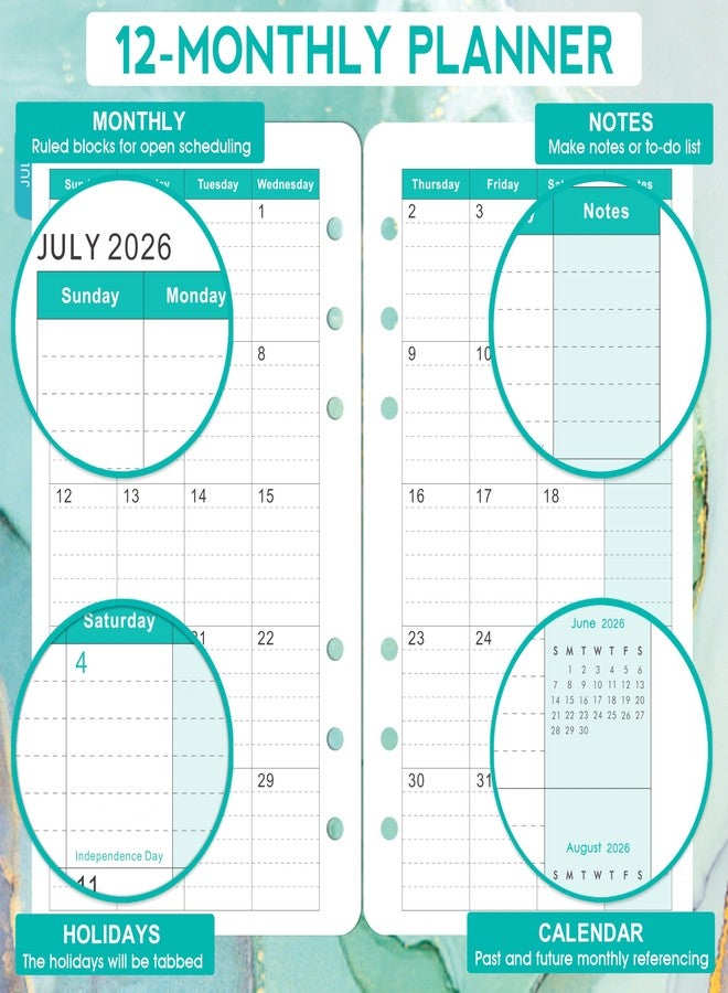 Journaltastic 2026-2027 Planner Refills - Planner Refills, July 2026 - June 2027, A6 Planner Inserts, Weekly and Monthly Planner 2026-2027, 3.75" x 6.75", A6 Planners Refill, 6-Hole Punched - Image 4