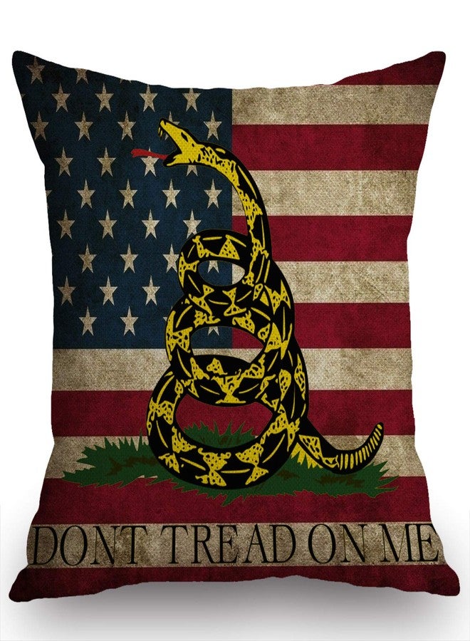 Swono Don't Tread On Me American Us Flag Retro Cotton Linen Throw Pillow Case Home Decorative Cushion Cover for Sofa Couch Bedding 18x18 Inches - Image 1