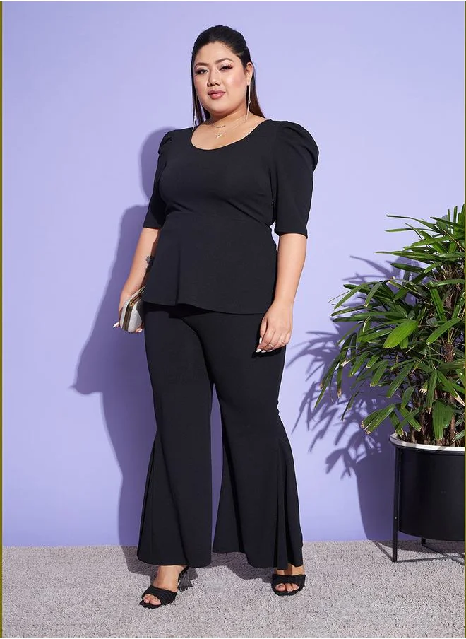 SASSAFRAS Scoop Neck Peplum Top & Kick Pleats Pants Co-Ords by Styli