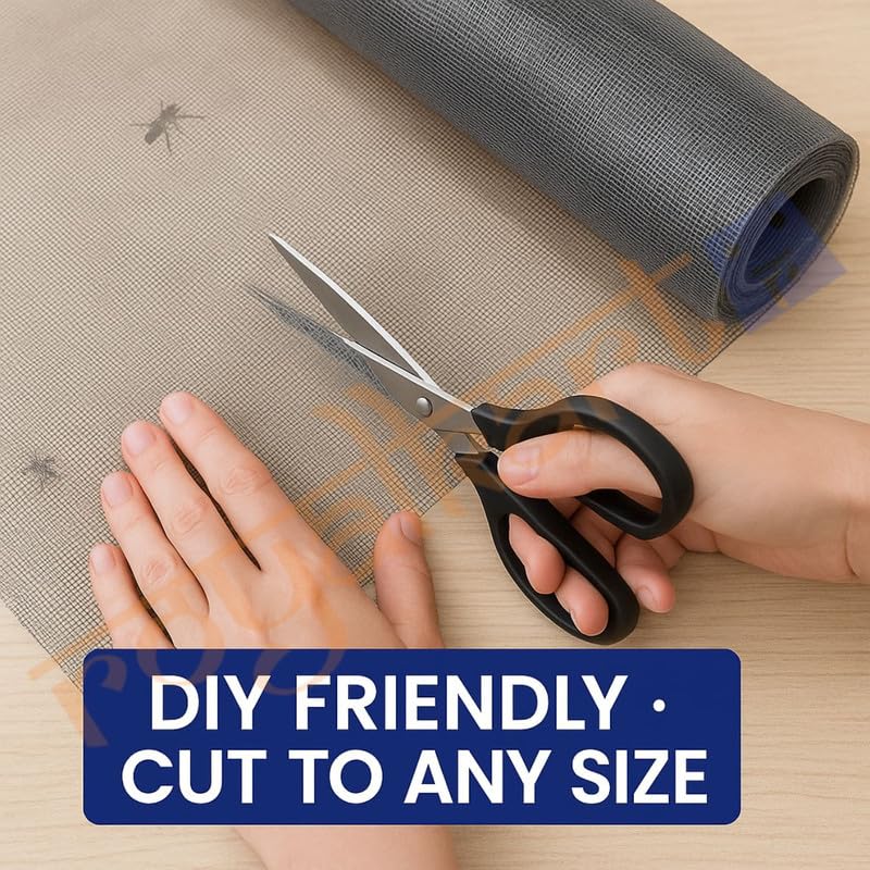 Royalkart® Fibreglass Mosquito Mesh Net for Windows – Self Adhesive Hook & Loop Tape – DIY Insect Screen – Washable & Reusable (Size - 150x300cms | 59x118 Inches | 4x10 Feet, Grey) - Image 4