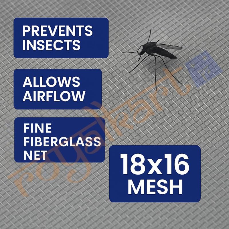 Royalkart® Fibreglass Mosquito Mesh Net for Windows – Self Adhesive Hook & Loop Tape – DIY Insect Screen – Washable & Reusable (Size - 150x300cms | 59x118 Inches | 4x10 Feet, Grey) - Image 5