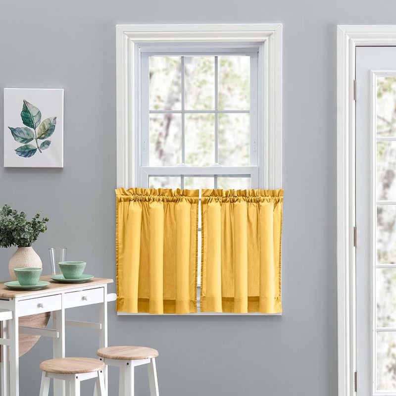 Ellis Curtain Ellis Curtain Stacey Sheer Tailored Tier Pair Curtains  56"" x 36""  Yellow - Image 2