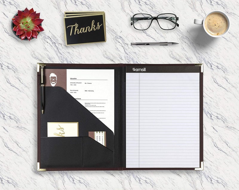 سامسيل محفظة أعمال/حافظة تنفيذية من مجموعة كلاسيك، منظم للسير الذاتية/المستندات مع دفتر قانوني مقاس 8.5 × 11 بوصة، جلد صناعي بزوايا نحاسية، لون عنابي (70014) - Image 3