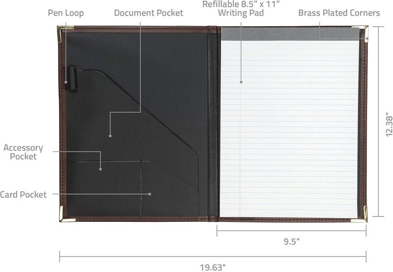 سامسيل محفظة أعمال/حافظة تنفيذية من مجموعة كلاسيك، منظم للسير الذاتية/المستندات مع دفتر قانوني مقاس 8.5 × 11 بوصة، جلد صناعي بزوايا نحاسية، لون عنابي (70014) - Image 2