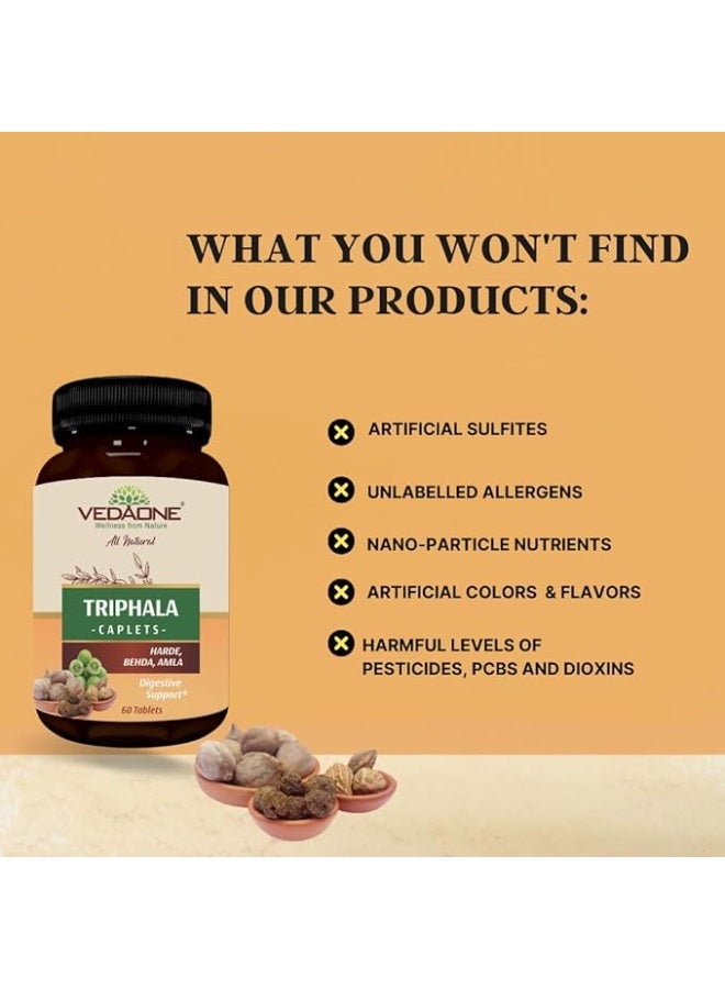 VEDAONE Triphala Tablets, Natural Digestive Support with Harde Behda Amla, 60 Tablets - Image 1