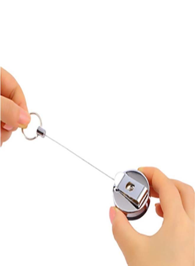 NIBEMINENT Retractable Metal Card Badge Holder With Key Ring Silver/Black  - Image 2