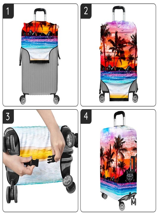 Lattlefnki Luggage Covers for Suitcase Elastic Suitcase Covers Luggage Protector Anti-scratch Fits 18-30 Inch Luggage, sunset coconut tree, L(28-30inch) - Image 5
