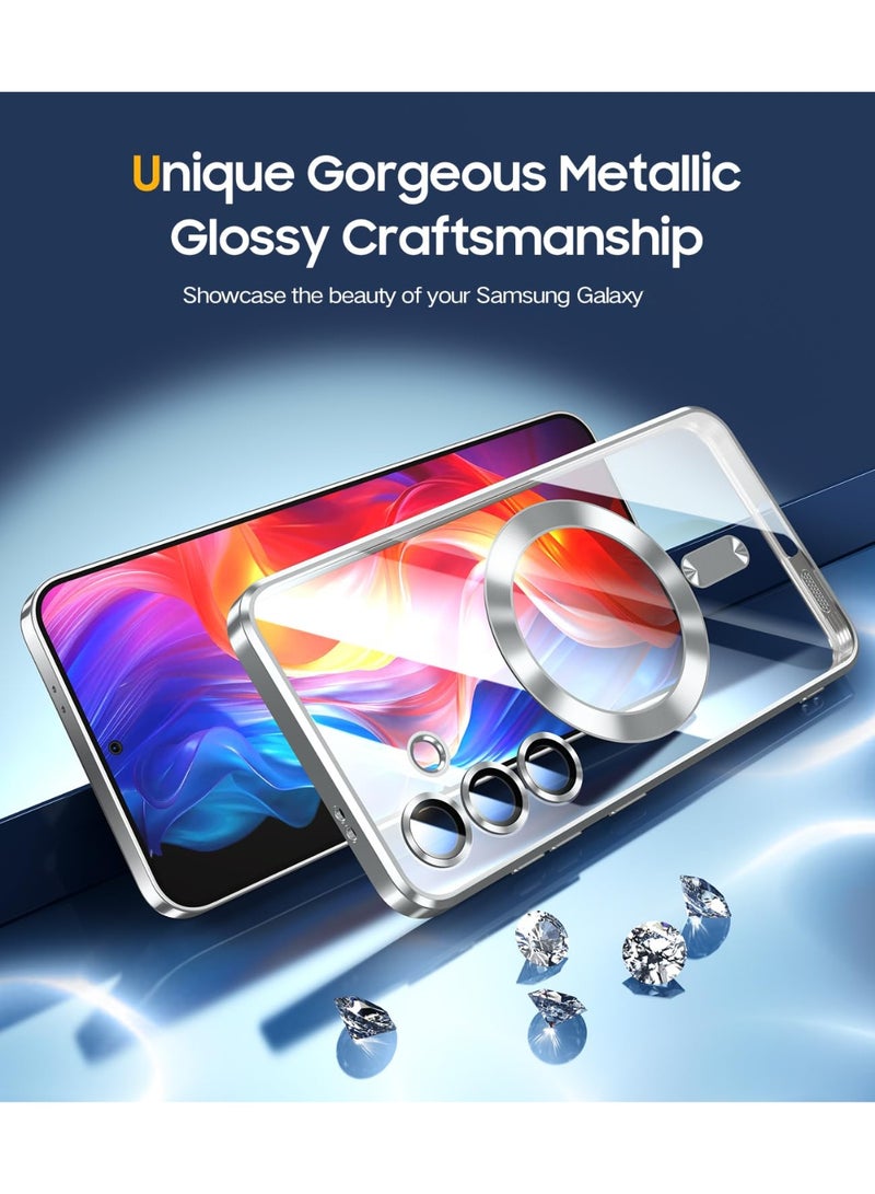 جراب مطلي بالكهرباء لهاتف Samsung Galaxy A15 مع حماية كاملة لعدسة الكاميرا ومتوافق مع الشحن اللاسلكي MagSafe، غطاء مغناطيسي ناعم مقاوم للصدمات من مادة TPU لهاتف Samsung Galaxy A15 (فضي) - Image 2