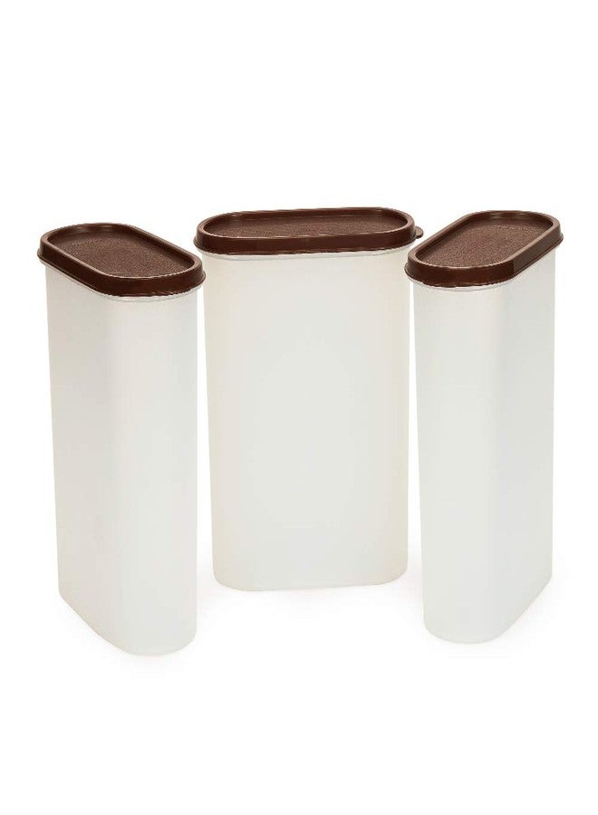 Mahaware Modular Oval Plastic Kitchen Container Set,2400 ml, Set of 3, Brown - Image 1