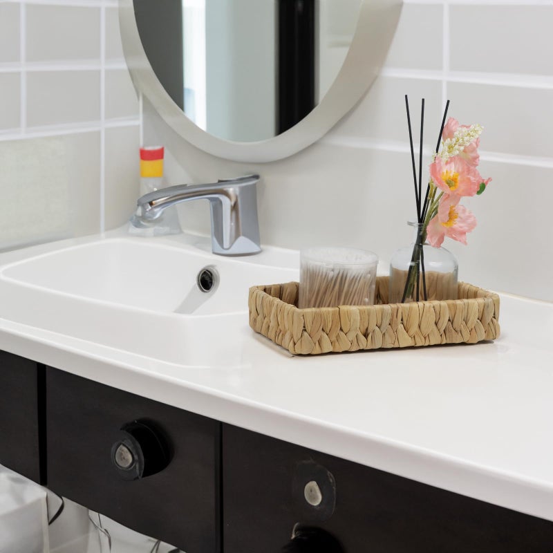 ORDELITE Bathroom Tray Countertop, 10 Inch Water Hyacinth Bathroom Basket, Toilet Tank Bathroom Vanity Tray, Rattan Wicker Tray for Bathroom Decor Coffee Table (Small) - Image 3