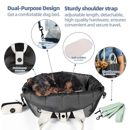 Sytopia Small Dog Carrier Purse, Portable Pet Carrier Tote Carrier with Pockets, Adjustable Safety Leash, Waterproof Dog Travel Bag, Travel Pets Purse up to 4 Lbs, Dark Grey - Image 3