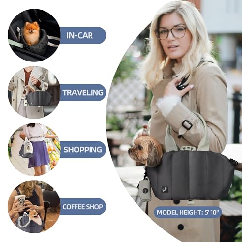 Sytopia Small Dog Carrier Purse, Portable Pet Carrier Tote Carrier with Pockets, Adjustable Safety Leash, Waterproof Dog Travel Bag, Travel Pets Purse up to 4 Lbs, Dark Grey - Image 2