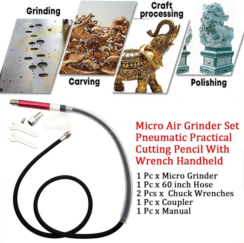 Calidaka Micro Air Pencil Type Die Grinder, Air-Powered Micro Die Grinder,65000 RPM Pneumatic Pencil Grinder Tool,High Speed Micro Pneumatic Air Pencil Die Grinder Kit,3mm n 2.38mm Capacity - Image 4