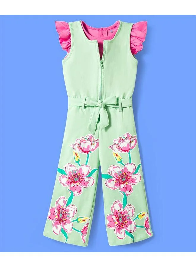 Ollington St. Ollington St. Sinker Knitted Dungaree & T-Shirt with Text & Floral Print - Pink & Green