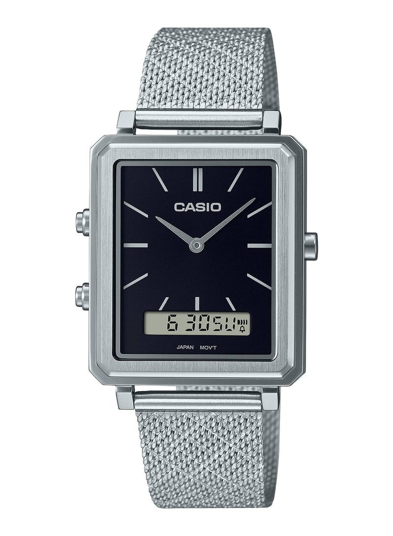 CASIO ساعة كاسيو مقاومة للماء تناظرية-رقمية كوارتز من الفولاذ المقاوم للصدأ بقرص أسود - MTP-B205M-1E - 30 مم - Image 1