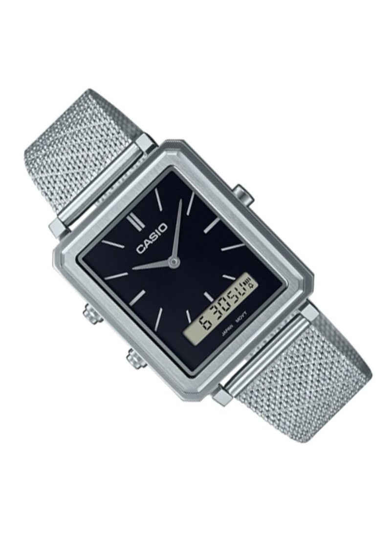 CASIO ساعة كاسيو مقاومة للماء تناظرية-رقمية كوارتز من الفولاذ المقاوم للصدأ بقرص أسود - MTP-B205M-1E - 30 مم - Image 3