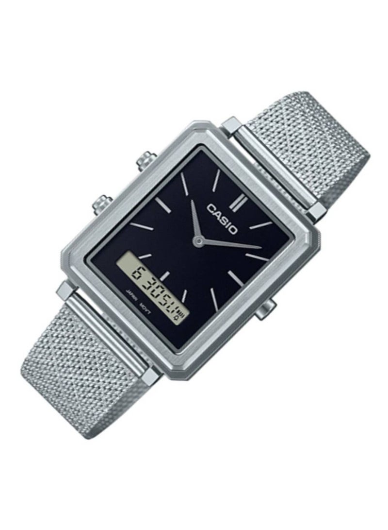CASIO ساعة كاسيو مقاومة للماء تناظرية-رقمية كوارتز من الفولاذ المقاوم للصدأ بقرص أسود - MTP-B205M-1E - 30 مم - Image 2