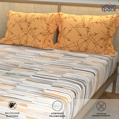 Urban Space 144 TC Divine 100% Cotton Bedsheet for Double Bed with 2 Pillow Covers, Queen Bedsheet (Size 90 x 100 inches, Stripes Mustard) - Image 3