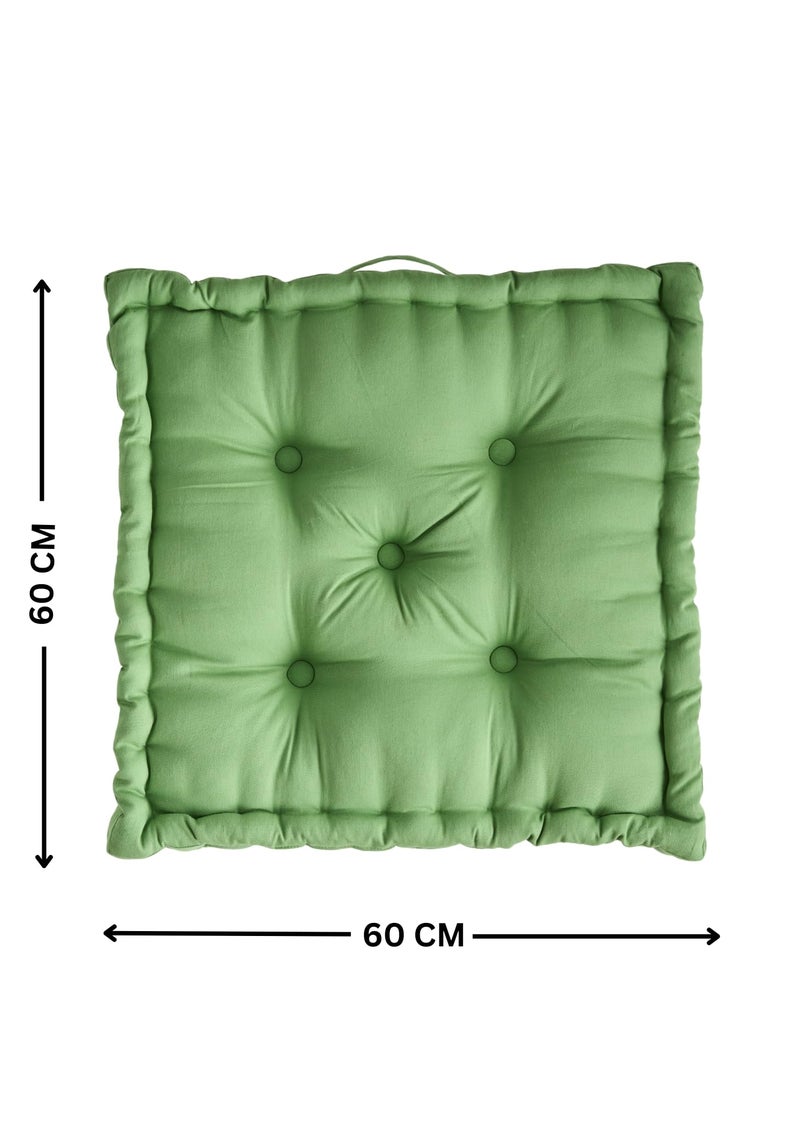 SKANDA FAB Premium Hand-Plotted Cotton Reversible 60 x 60 x 12 CM | Floor Cushion | Floor Cushions Solid Green (Pack of 1) - Image 2