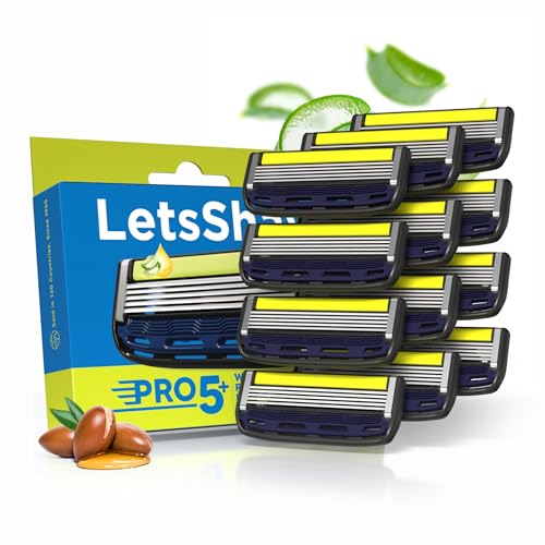 LetsShave Pro 5 Plus Manual Shaving Razor Blades Refills (Cartridge), Pack of 12, World's First Curved Blade with Vitamin E & Argan Oil Lubricating Strip, Blades for Men - Image 1