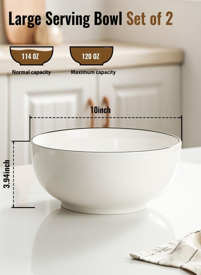 Dafuceramic Salad Bowls, 120 OZ(10") Large Serving Bowls Set of 2, Ceramic White Serving Bowls for Salad, Soup, Pasta and Dinner, Large Porcelain Bowl Set for Entertaining - Image 2