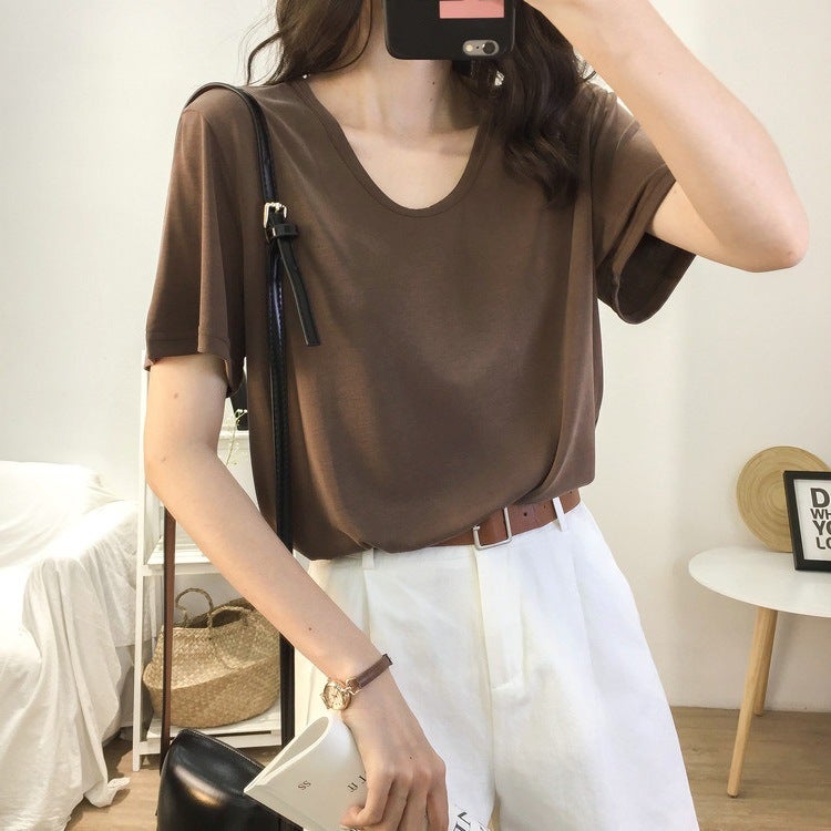2022 solid color split short sleeve womens T-shirt ins foreign style V-neck Jacket Womens new summer Net red slim a generation of hair White  - Image 4