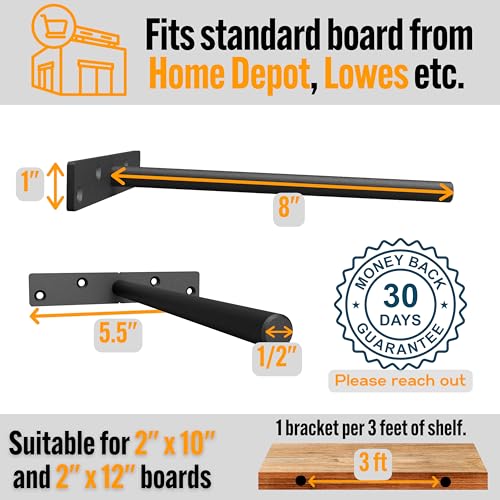 EVALD Heavy Duty Floating Shelf Bracket | 8-Inch Floating Mantel Mount, Blind Shelf Supports, and Anchors | Floating Shelf Hardware for Home and Office Decor | Fireplace Mantel Brackets (6 Pack) - Image 3