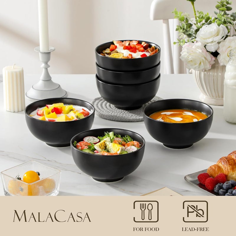 MALACASA 26 OZ Porcelain Soup Bowls Set of 4, White Ceramic Bowls for Kitchen, Cereal Bowl for Oatmeal, Fruit, Salad, Ramen and Rice Bowl -Dishwasher & Microwave Safe Bowls (Black, 26OZ (6PCS)) - Image 3