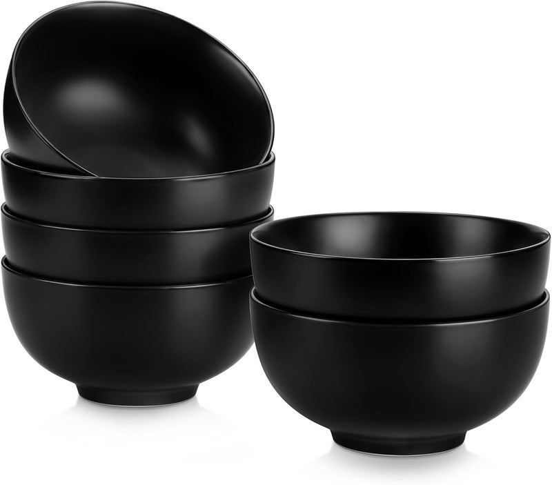 MALACASA 26 OZ Porcelain Soup Bowls Set of 4, White Ceramic Bowls for Kitchen, Cereal Bowl for Oatmeal, Fruit, Salad, Ramen and Rice Bowl -Dishwasher & Microwave Safe Bowls (Black, 26OZ (6PCS)) - Image 1