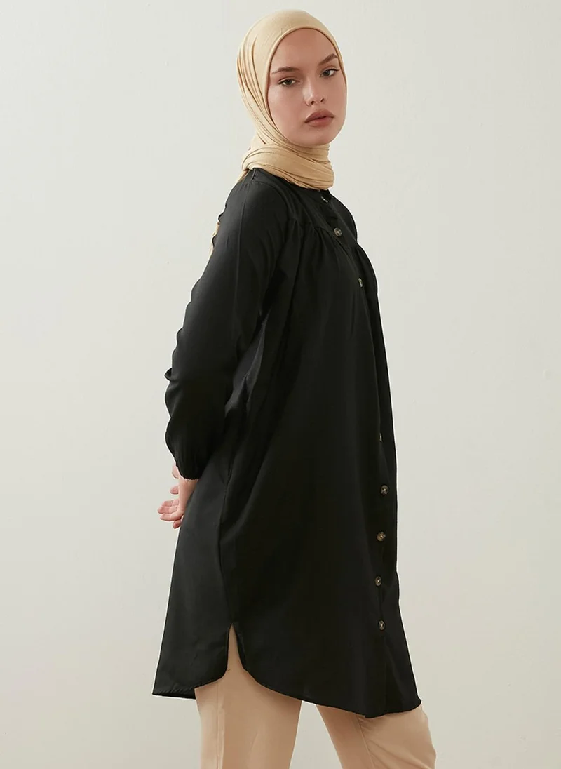 بور لا كارا من مودانيسا Button Down Tunic With Side Pockets And Rabon Black