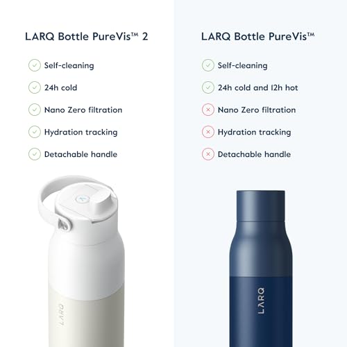 LARQ Bottle PureVis 2 23 oz - UV Water Purifier with Self-Cleaning, App Hydration Tracking, Filter Straw, Detachable Handle, Double-Wall Insulated, Granite White - Image 4