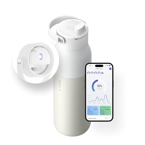 LARQ Bottle PureVis 2 23 oz - UV Water Purifier with Self-Cleaning, App Hydration Tracking, Filter Straw, Detachable Handle, Double-Wall Insulated, Granite White - Image 1