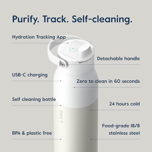 LARQ Bottle PureVis 2 23 oz - UV Water Purifier with Self-Cleaning, App Hydration Tracking, Filter Straw, Detachable Handle, Double-Wall Insulated, Granite White - Image 3