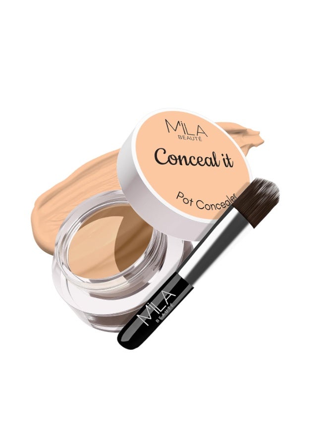 ميلا بيوتي مصحح عيوب البشرة (كونسيلر) "Conceal It" من ميلا بوتيه (Mila Beauté) مع فرشاة | غني بعامل حماية من الشمس (SPF 15) وفيتامين E | تركيبة خفيفة الوزن | تغطية تدوم طويلاً | لمسة نهائية مطفية (مات) طبيعية | يغطي جميع عيوب البشرة | سهل الدمج (درجة بيج متوسط ​​- Medium Beige) 4 جم - Image 1