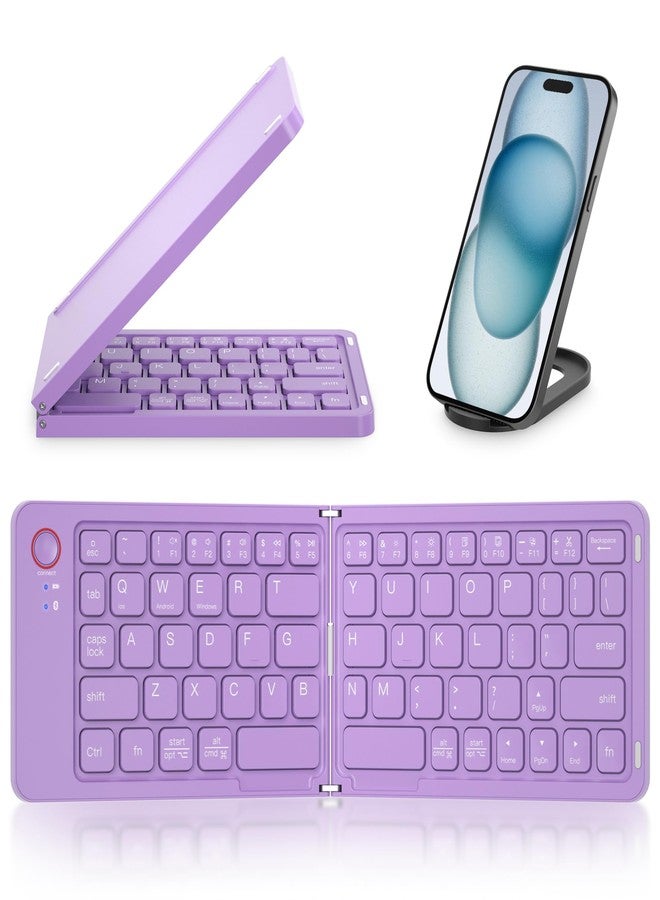 JPHTEK Mini Foldable Bluetooth Keyboard - Portable Wireless Full Size Keyboard (Sync Up to 3 Devices), Ultra-Slim Aluminum Travel Folding Keyboard for iPhone iPad Mac Android Windows iOS (Purple) - Image 1