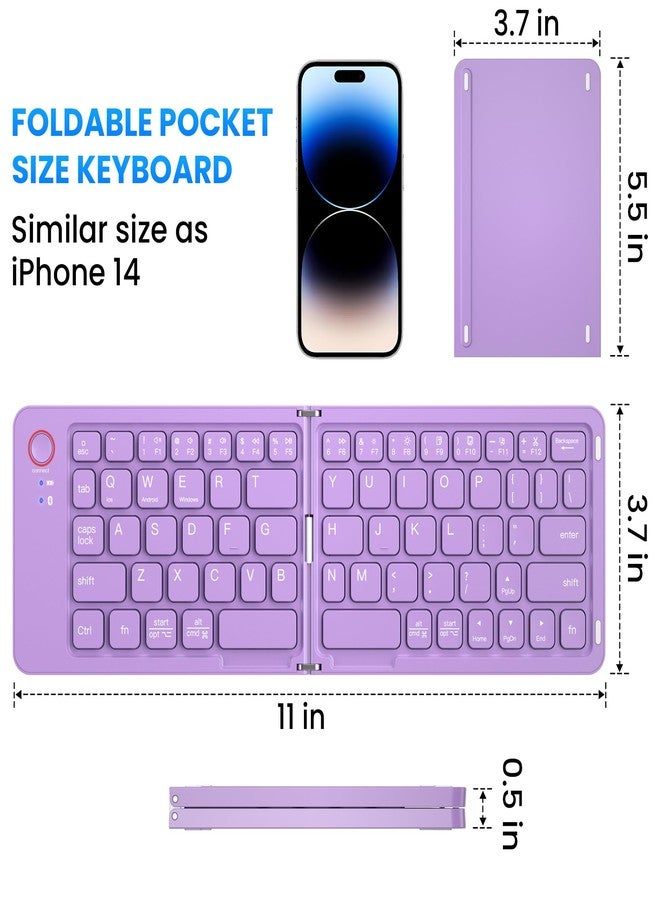 JPHTEK Mini Foldable Bluetooth Keyboard - Portable Wireless Full Size Keyboard (Sync Up to 3 Devices), Ultra-Slim Aluminum Travel Folding Keyboard for iPhone iPad Mac Android Windows iOS (Purple) - Image 5